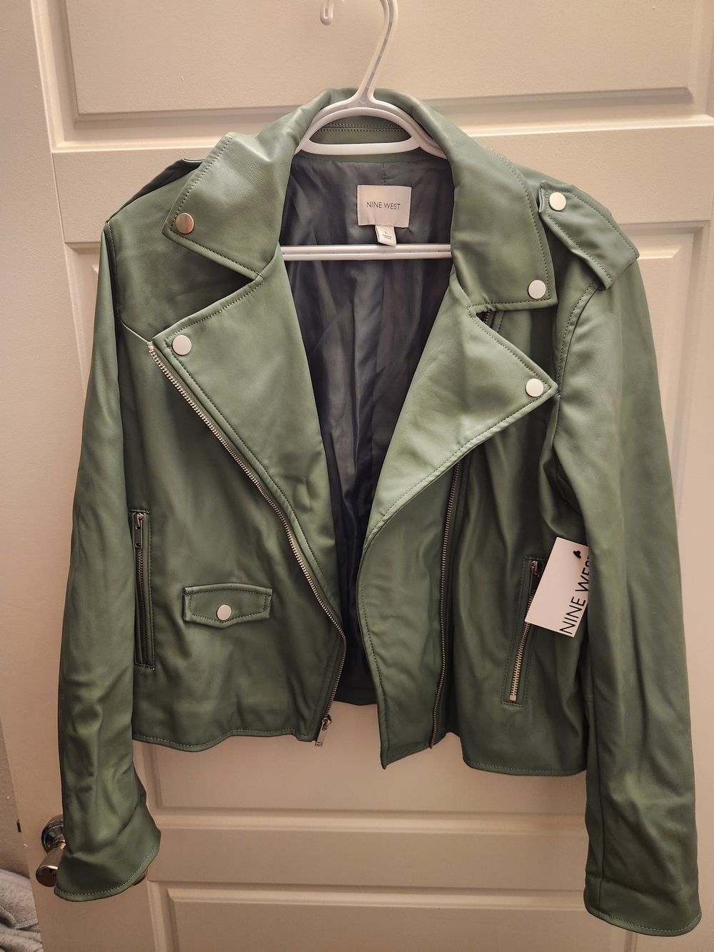 Nine West Mint Green Faux Leather Moto Jacket